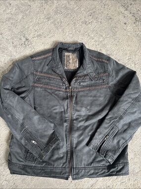 BKE Men's Charcoal Black Zip-Front Moto Jacket